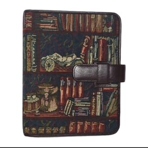 Day-Timer Vintage Bookshelf Tapestry Fabric Covered 7 Ring Binder Planner EUC